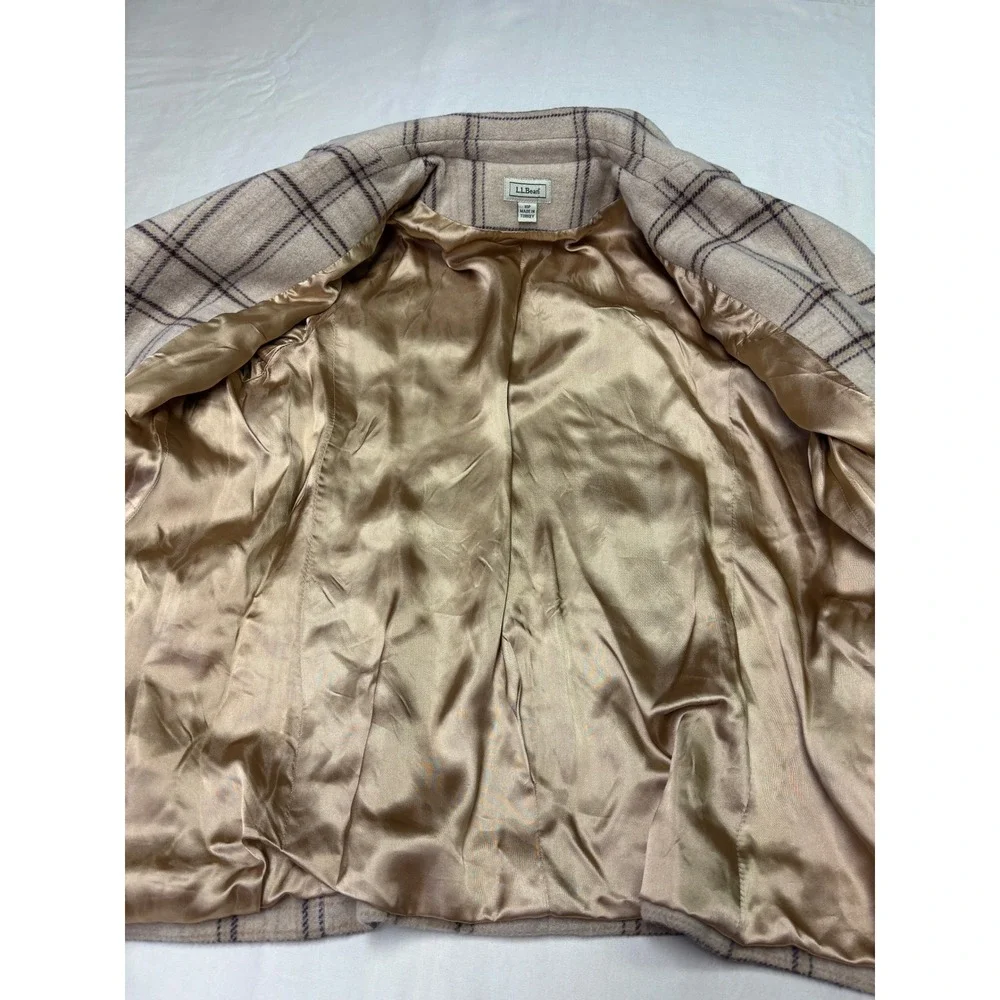 LL Bean Wool Cashmere Plaid Blazer Jacket Beige‎ Tan 10P Petite 0WL13